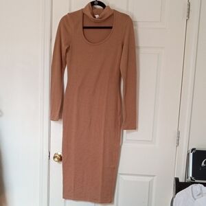 Elegant Tan Long Sleeve Dress
